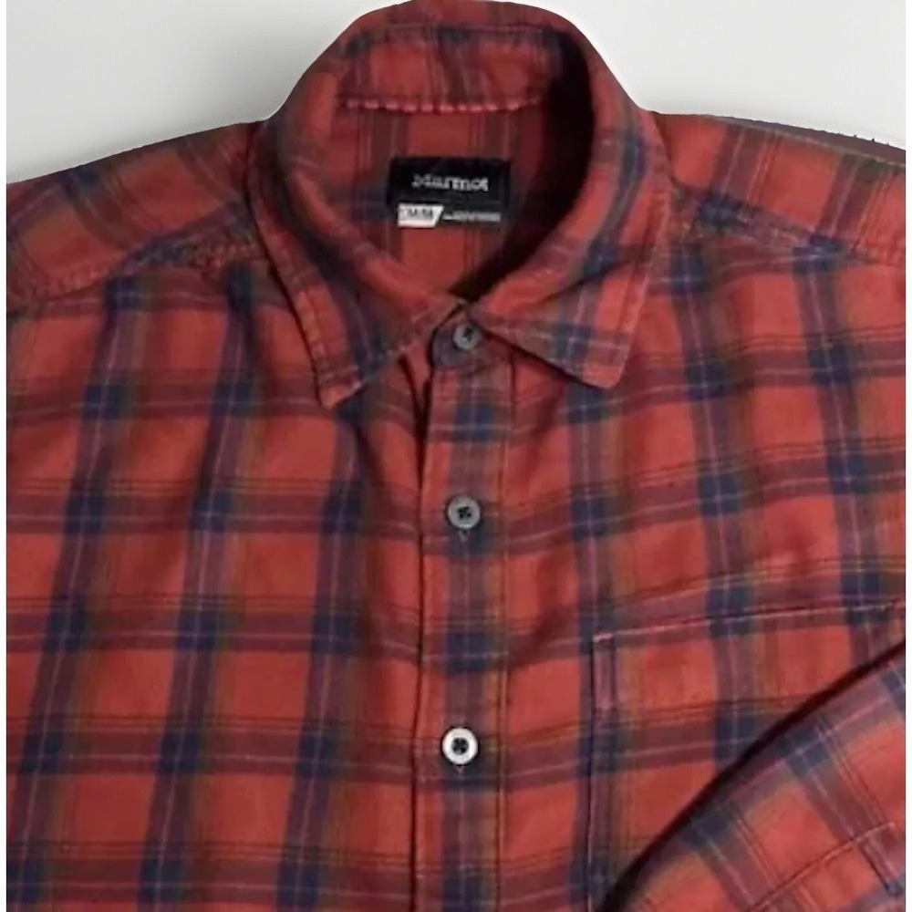 Mens Marmot Red Plaid Cotton Woven Flannel Button Down Long Sleeve Shirt Sz Med